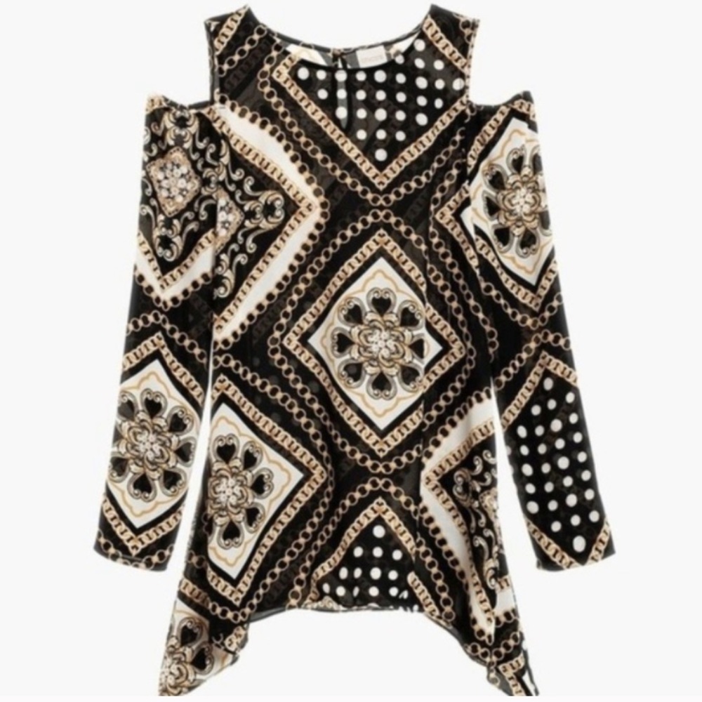 Chico’s Black & Gold Cold-Shoulder Top